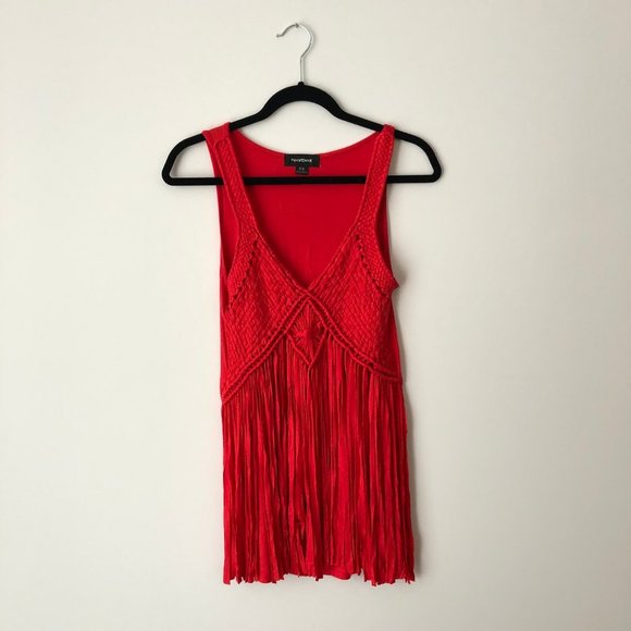 Bright Red Tank Top with Fringe - Picture 1 of 5